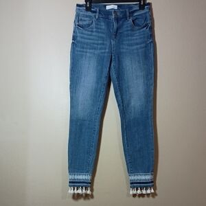 LOFT Modern Skinny Jeans with Embroidery and Tassel Hem